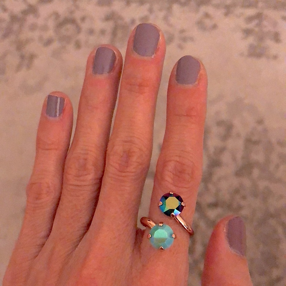 Iridescent Turquoise + Peacock Fuchsia Teal Rose Gold Crystal Ring - Picture 14 of 15